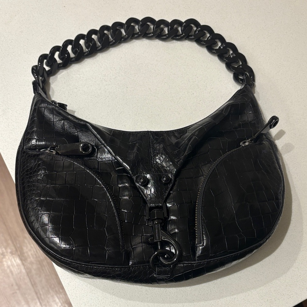 Rebecca Minkoff Black Croc-Embossed Shoulder Bag